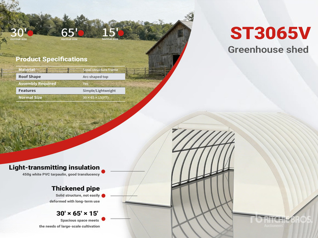 2026 SDGRAND ST3065V x 15 ft Greenhouse (Unused)