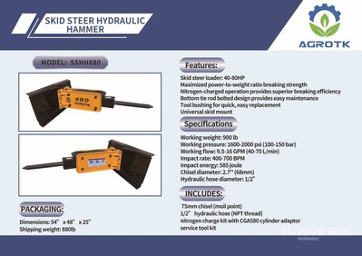 2026 AGT SSHH680 Skid Steer Breaker (Unused)