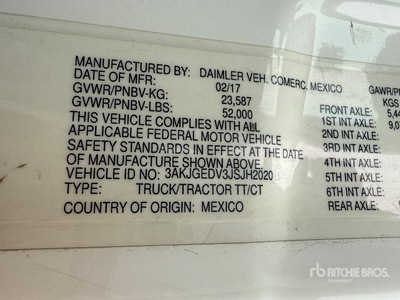 2018 Freightliner Cascadia 125 6x4 T/A Day Cab Truck Tractor