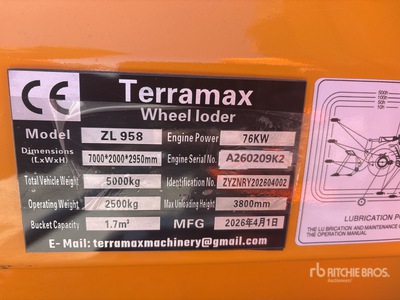 2026 Terramax ZL958 Wheel Loader