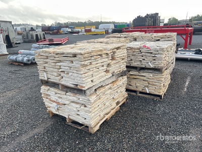 Quantity of (10) Pallets of Austin White Sunflower Limestone 4 - 8 In. Chopped Veneer Stone (Unused)