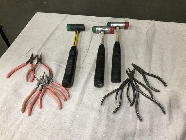 (30) Pliers, (40) Hand Tools, (40) Hammer Face Holders & Assorted Items