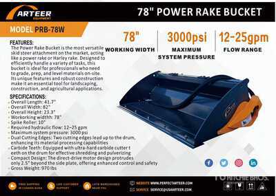 2026 ARTEER PRB-78W 78 in Power Rake Pala para Minicargadora (Unused)