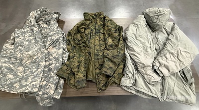(12) Duffel Bags, (10) Parkas, (16) Pairs of Drawers & Assorted Items