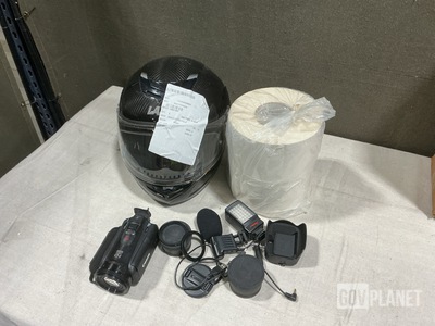 (24) Rolls of Label Paper, (1) Camcorder, (3) Helmets & Assorted Items
