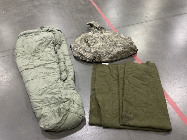 (5) Wool Blankets, (81) Wet Weather Ponchos, (4) Sleeping Bags & (2) Bivy Covers