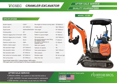 2026 VICSEC VC18F Mini Excavadora (Unused)