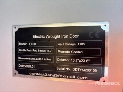 2026 SKLP SK-D6 6000 mm x 2200 mm Bi-Parting Electric Driveway Gate (Unused)