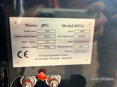 2025 JPC HT12 Mini Excavadora