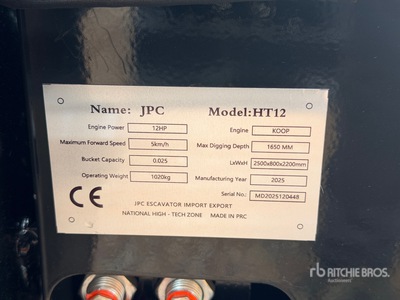 2025 JPC HT12 Mini Excavadora