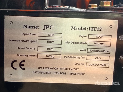 2025 JPC HT12 Mini Excavadora