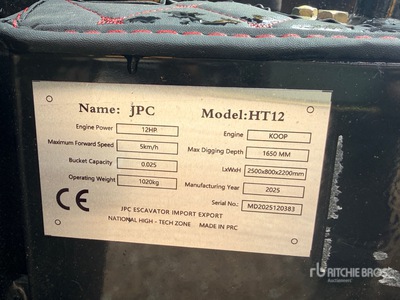 2025 JPC HT12 Mini Excavadora