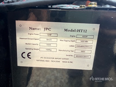 2025 JPC HT12 Mini Excavadora