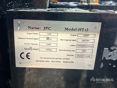 2025 JPC HT12 Mini Excavadora