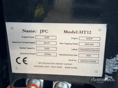 2025 JPC HT12 Mini Excavadora