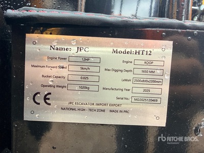 2025 JPC HT12 Mini Excavadora