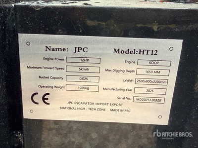 2025 JPC HT12 Mini Excavadora