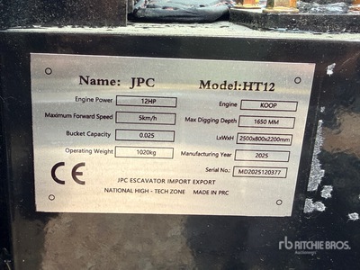 2025 JPC HT12 Mini Excavadora