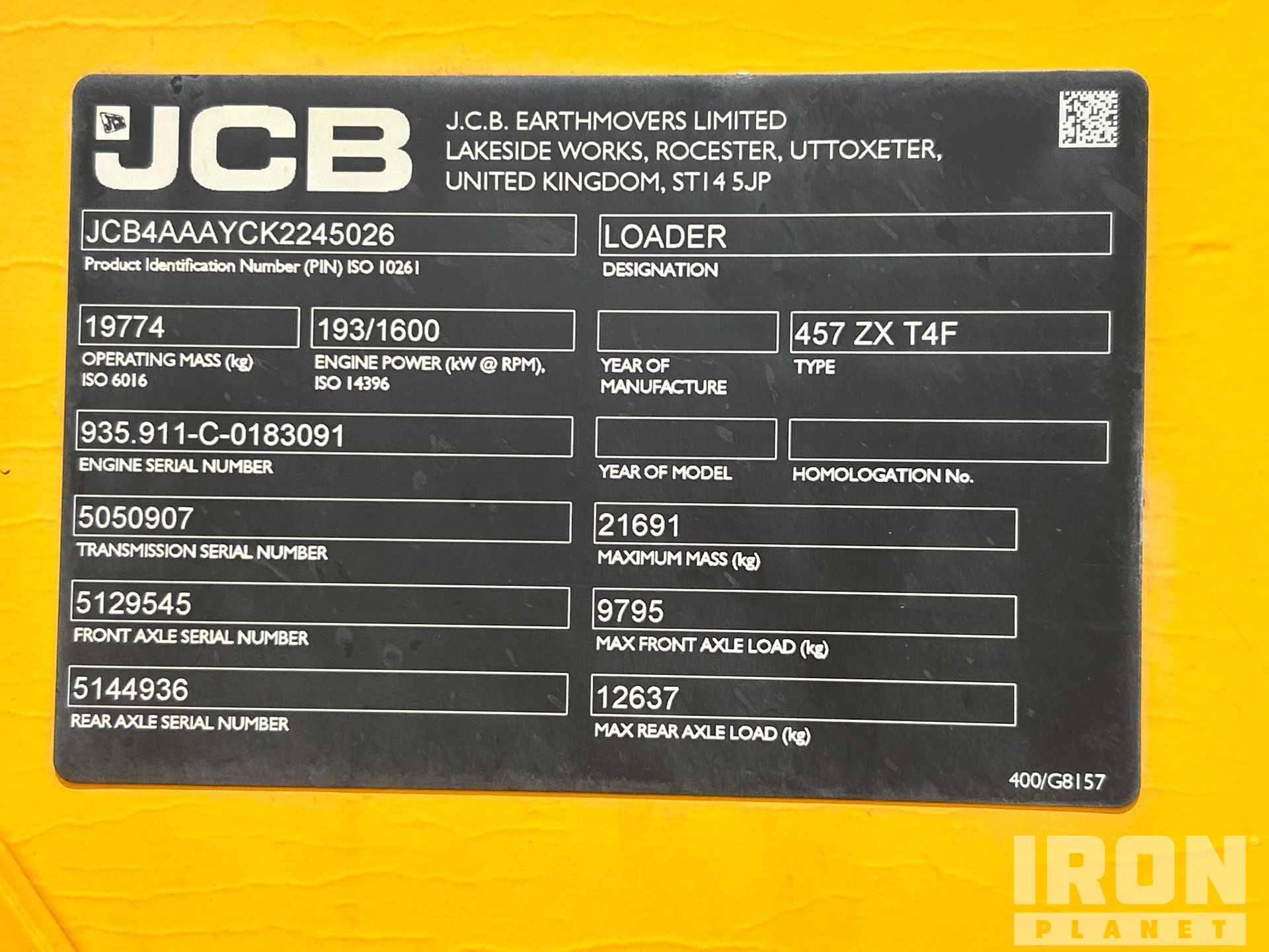 2019 JCB 457 Wheel Loader in Dallas, Texas, United States