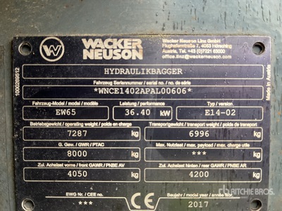 2017 Wacker Neuson EW65 Pelles sur Pneus