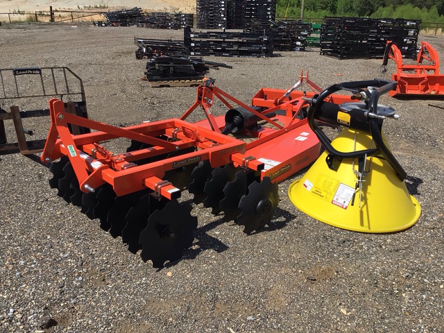 Quantity of (1) Land Pride Disc Harrow, (1) Box Blade, (1) Spreader & (1) Rotary Cutter