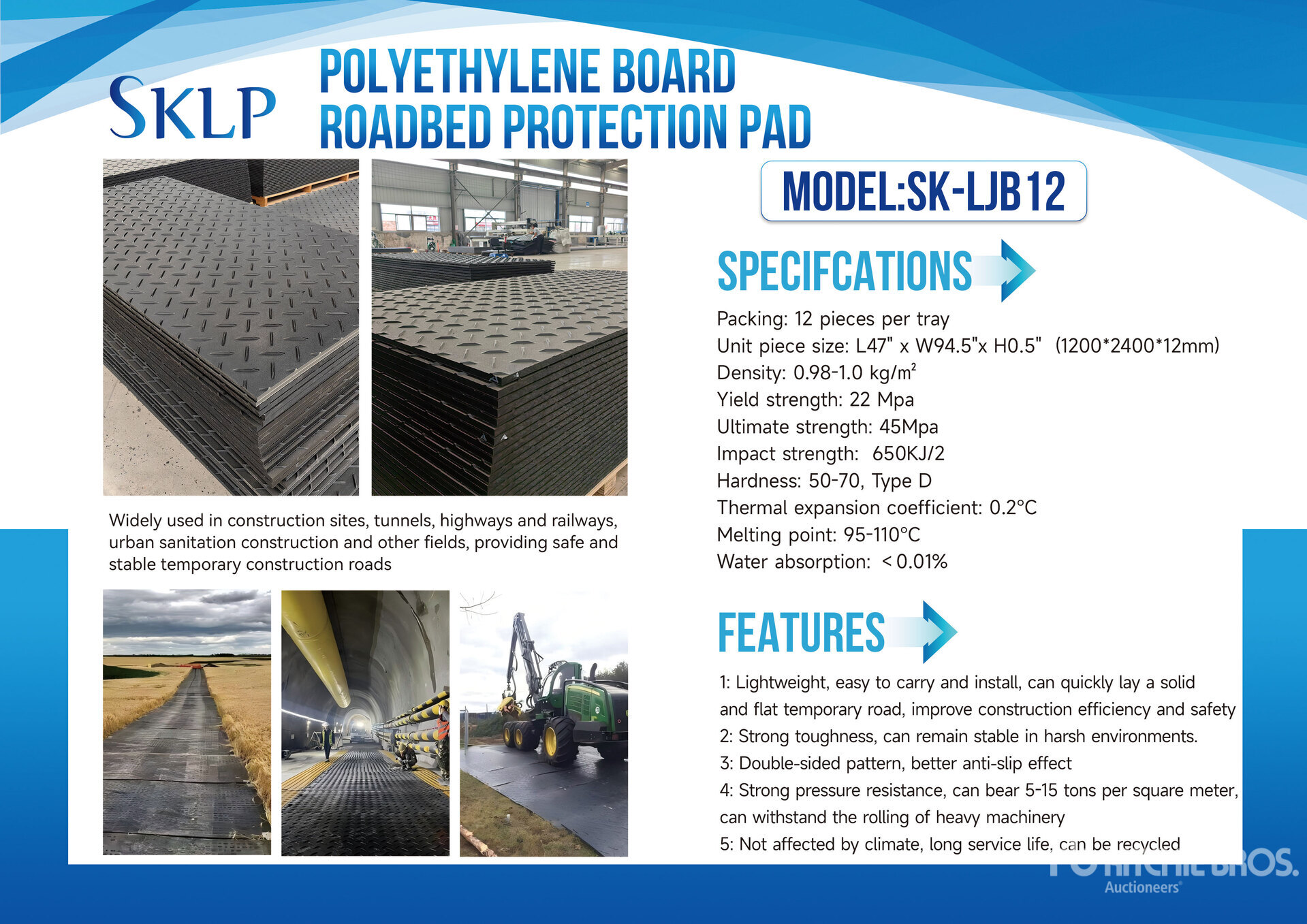 Quantity of (12) 2026 SKLP SK-LJB12 94 in x 47 in Polyethylene Traffic Plates Varios, tienda, almacen, consumidor (Unused)