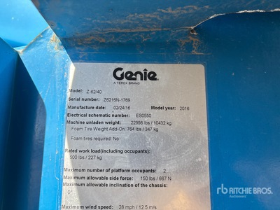 2016 Genie Z-62/40 4WD Dual Fuel Articulating Boom Lift