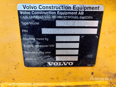 2012 Volvo A40F Kiepwagen met knikbesturing
