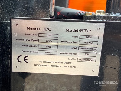 2025 JPC HT12 Mini Excavadora (Unused)