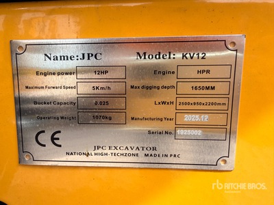 2025 JPC KV12 Minibagger (Unused)
