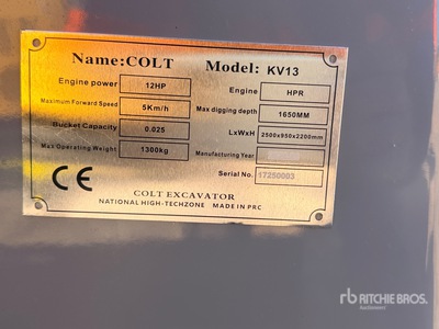 2026 Colt KV13 Mini Excavator (Unused)