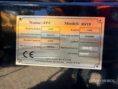 2025 JPC KV15 Mini Excavator (Unused)