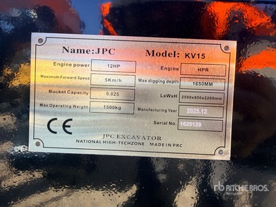 2026 JPC KV15 Mini Excavator (Unused)