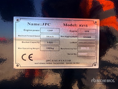 2025 JPC KV15 Mini Excavator (Unused)