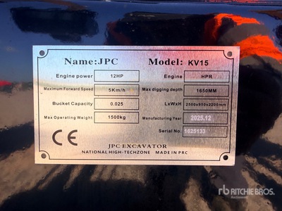 2025 JPC KV15 Mini Excavator (Unused)