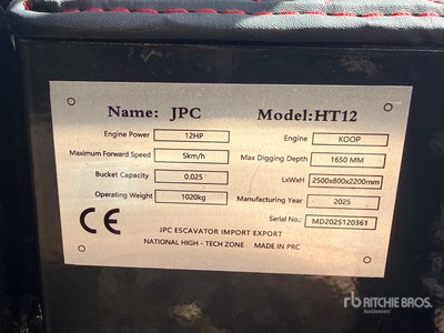 2025 JPC HT12 を見 Mini Excavator (Unused)