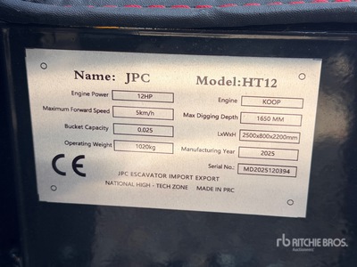 2025 JPC HT12 を見 Mini Excavator (Unused)