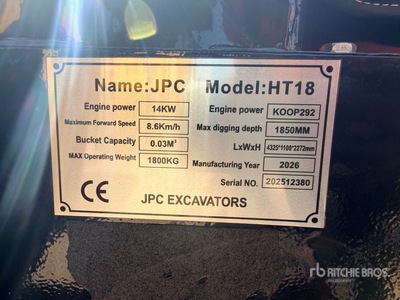 2026 JPC HT18 Minibagger (Unused)