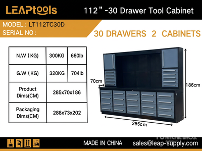 2026 LEAPtools LT112TC30D 2850 mm 30-Drawer Tool Cabinet (Unused)