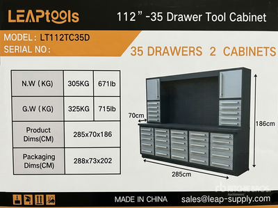 2026 LEAPtools LT112TC35D 2850 mm 35-Drawer Tool Cabinet (Unused)