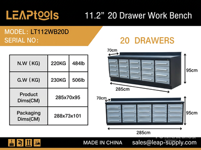 2026 LEAPtools LT112WB20D 2850 mm 20-Drawer Workbench (Unused)