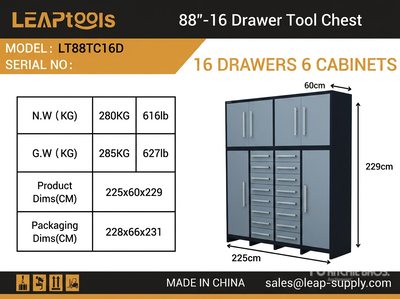 2026 LEAPtools LT88TC16D 2250 mm 16-Drawer Tool Cabinet (Unused)