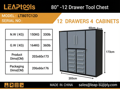 2026 LEAPtools LT80TC12D 2030 mm 12-Drawer Tool Cabinet (Unused)