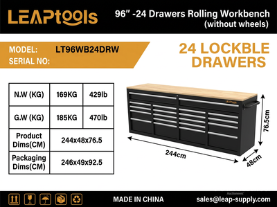 2026 LEAPtools LT96WB24DRW 2440 mm 24-Drawer 2440mm-24 Drawers Rolling Workbench Workbench (Unused)