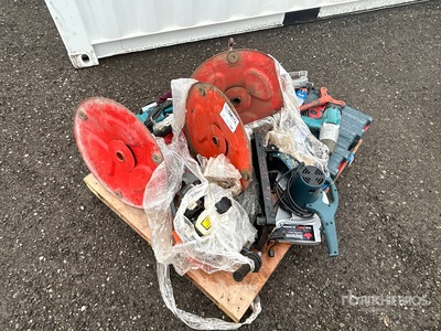 Quantity of rigid pipe support stand, Makita belt sanders, hydraulic drills, saw, hand drills