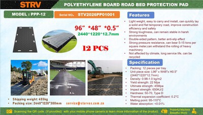 Quantity of (12) 2026 STARVOX PPP-12 48 in x 96 in Polyethylene Board Road Bed Protection Mats (Unused)