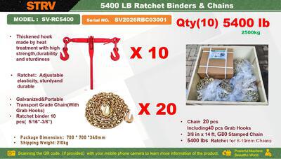 Quantity of 2026 STARVOX SV-RC5400 5400 lb Ratchet Binders & Chains (Unused)