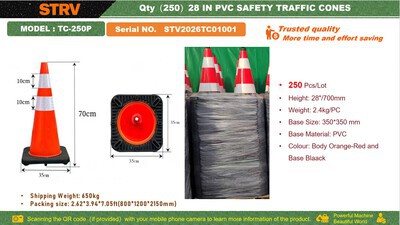 Quantity of (250) 2026 STARVOX TC-250P 28 in PVC Safety Cônes d'autoroute (Unused)