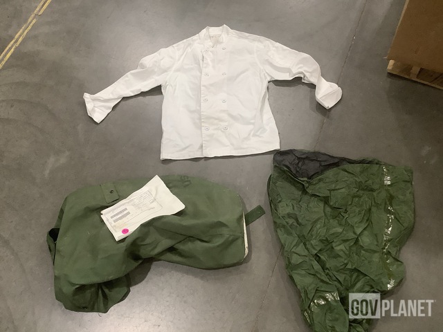 (23) Clothing Bags, (7) Food Service Uniform Smocks & Assorted Items