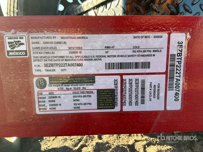 2026 Industrias America 227T 22 ft T/A ロールバックトレーラー (Unused)